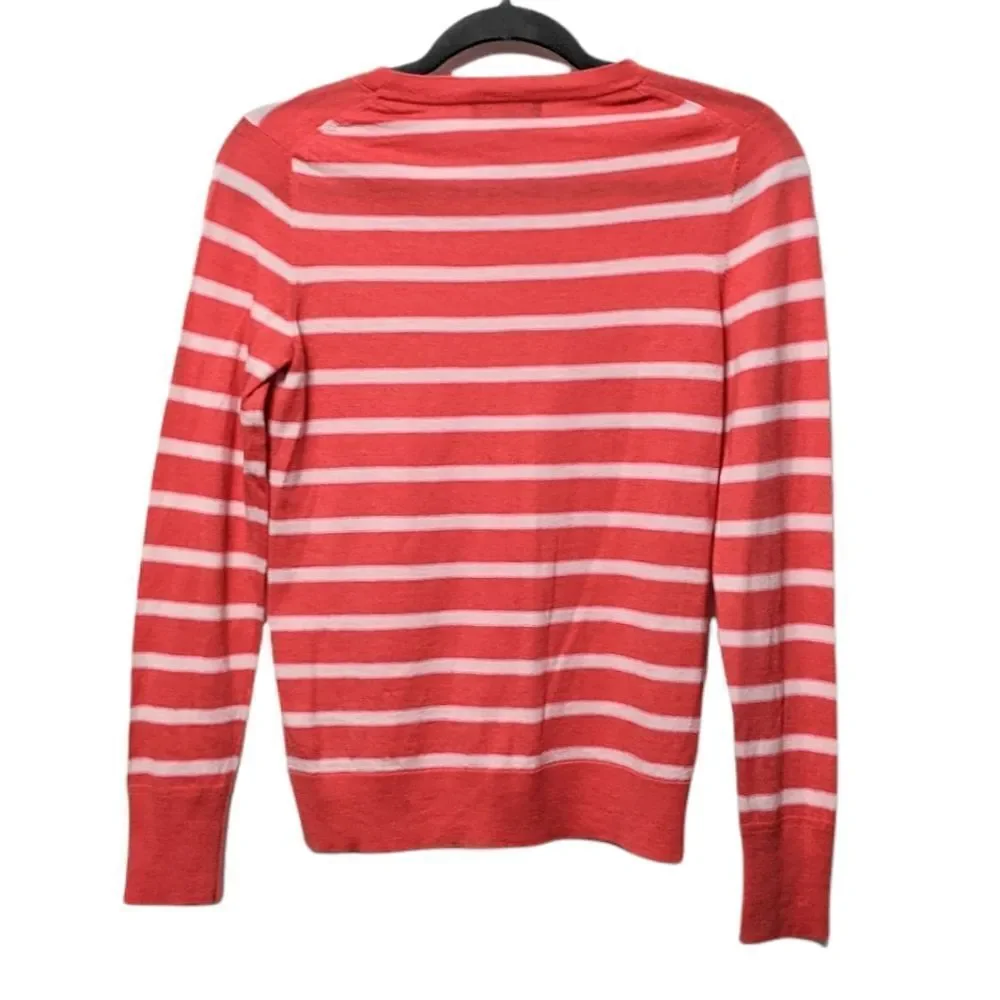 BANANA REPUBLIC 100% Merino Wool Striped Sweater Pink White S